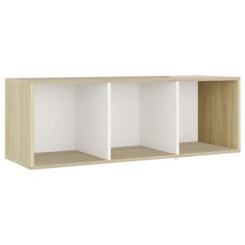 Mueble Para Tv Madera Contrachapada Blanco Y Roble 107x35x37 Cm