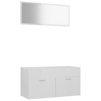 Set Muebles De Baño 2 Piezas Madera Contrachapada Blanco Brillo