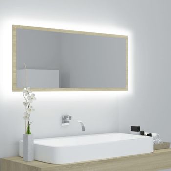 Espejo De Baño Led Acrílico Color Roble Sonoma 100x8,5x37 Cm