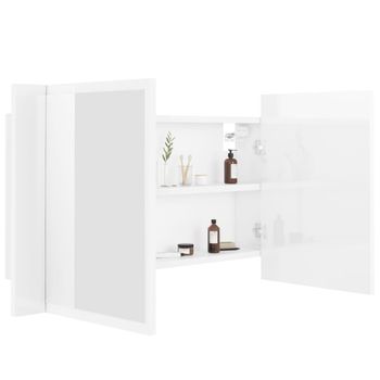 Armario Espejo De Baño Led Acrílico Blanco Brillo 80x12x45 Cm