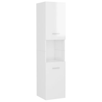 Armario De Baño Madera Contrachapada Blanco Brillo 30x30x130 Cm