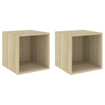 Armario De Pared 2 Uds Madera Contrachapada Roble 37x37x37 Cm Marrón