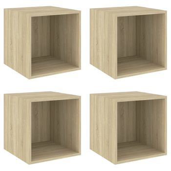 Armario De Pared 4 Uds Madera Contrachapada Roble 37x37x37 Cm Marrón