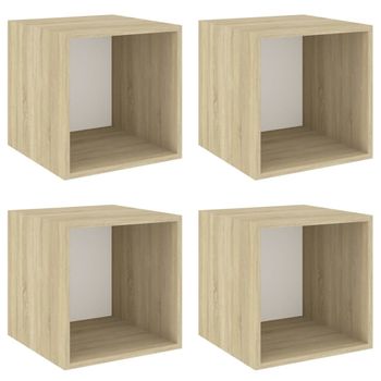 Armario Pared 4 Ud Madera Contrachapada Blanco Roble 37x37x37cm