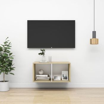 Mueble Tv De Pared Madera Contrachapada Blanco Roble 37x37x72cm