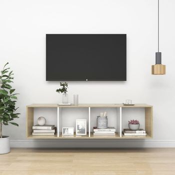 Mueble Tv Pared Madera Contrachapada Blanco Roble 37x37x142,5cm