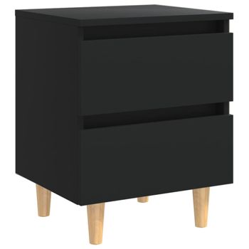 Mesita De Noche Patas De Madera Pino Maciza Negro 40x35x50 Cm