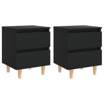 Mesitas De Noche 2 Uds Con Patas Madera Pino Negro 40x35x50 Cm