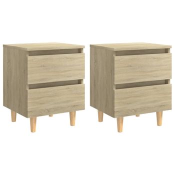 Mesitas De Noche 2 Uds Patas De Madera Roble Sonoma 40x35x50 Cm Marrón