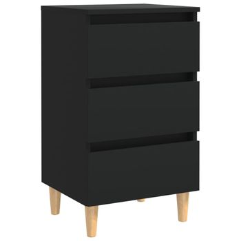 Mesita De Noche Con Patas De Madera Maciza Negro 40x35x69 Cm