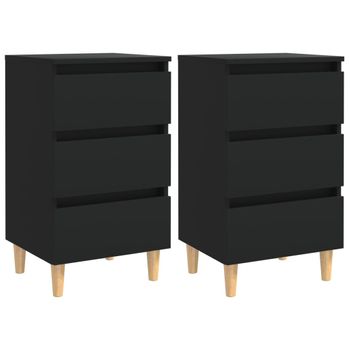 Mesitas De Noche 2 Uds Patas Madera Maciza Negro 40x35x69 Cm