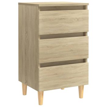 Mesita De Noche Patas Madera Maciza Roble Sonoma 40x35x69 Cm Marrón