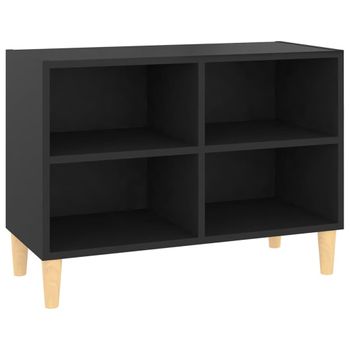 Mueble De Tv Con Patas De Madera Maciza Negro 69,5x30x50 Cm