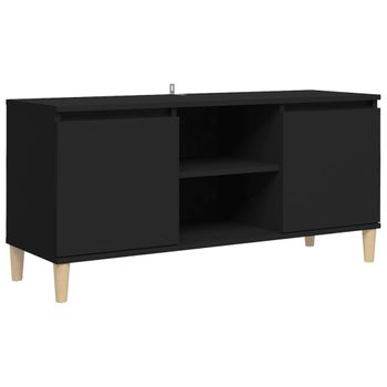 Mueble De Tv Con Patas De Madera Maciza Negro 103,5x35x50 Cm