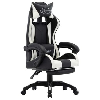 Silla Gaming Con Reposapiés Cuero Sintético Blanco Y Negro