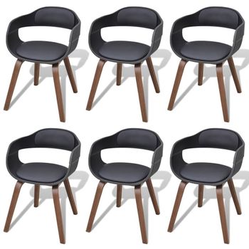 Sillas De Comedor 6 Uds Madera Curvada Cuero Sintético Negro