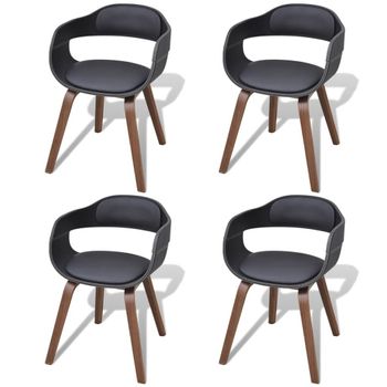 Sillas De Comedor 4 Uds Madera Curvada Cuero Sintético Negro