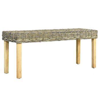 Banco De Ratán Kubu Natural Y Madera Maciza De Mango 110 Cm Marrón