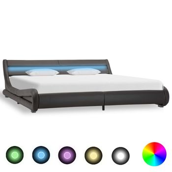 Estructura De Cama Con Led De Cuero Sintético Gris 180x200 Cm