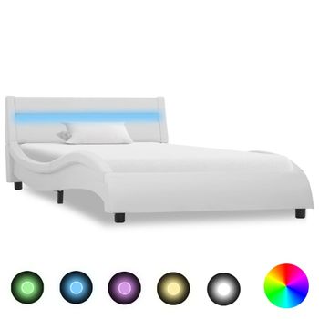 Estructura De Cama Con Led Cuero Sintético Blanco 90x200 Cm