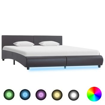 Estructura De Cama Con Led De Cuero Sintético Gris 180x200 Cm