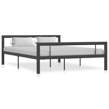 Estructura De Cama De Metal Gris Y Blanco 140x200 Cm