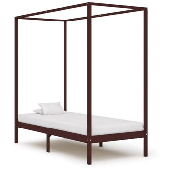 Cama Con Dosel Madera Maciza De Pino Marrón Oscuro 100x200 Cm