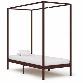 Cama Con Dosel De Madera Maciza De Pino Marrón Oscuro 90x200 Cm