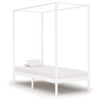 Estructura Cama Con Dosel Madera Maciza Pino Blanco 100x200 Cm