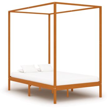 Cama Con Dosel De Madera Maciza De Pino Marrón Miel 120x200 Cm