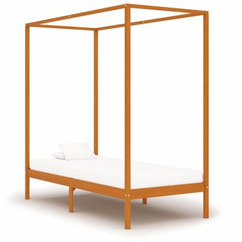 Cama Con Dosel De Madera Maciza De Pino Marrón Miel 100x200 Cm