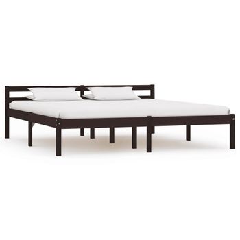 Estructura De Cama Madera Maciza Pino Marrón Oscuro 180x200 Cm