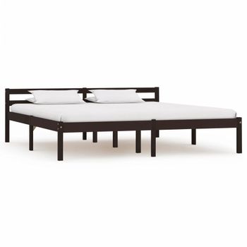 Estructura De Cama Madera Maciza Pino Marrón Oscuro 160x200 Cm