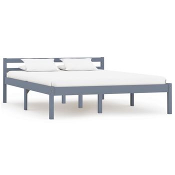 Estructura De Cama De Madera Maciza De Pino Gris 120x200 Cm