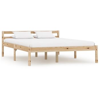 Estructura De Cama De Madera Maciza De Pino 140x200 Cm Marrón