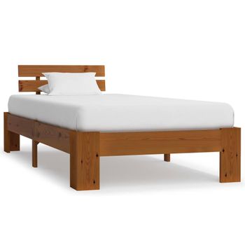 Estructura De Cama Madera Maciza Pino Marrón Miel 90x200 Cm