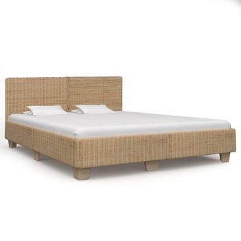 Estructura De Cama Tejida A Mano De Ratán Auténtico 180x200 Cm Marrón