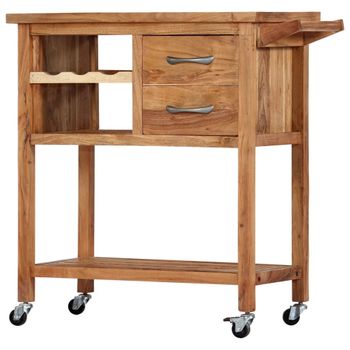 Carrito De Cocina De Madera Maciza De Acacia 80x45x91 Cm Marrón