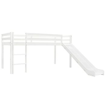 Cama Alta Para Niños Tobogán Y Escalera Madera Pino 97x208 Cm Blanco