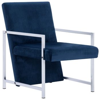 Sillón Con Patas Cromadas De Terciopelo Azul