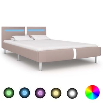 Estructura De Cama Con Led Cuero Sintético Capuchino 120x200 Cm Beige