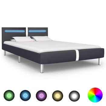 Estructura De Cama Con Led De Cuero Sintético Negro 140x200 Cm