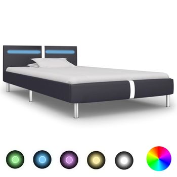 Estructura De Cama Con Led Cuero Sintético Negro 90x200 Cm