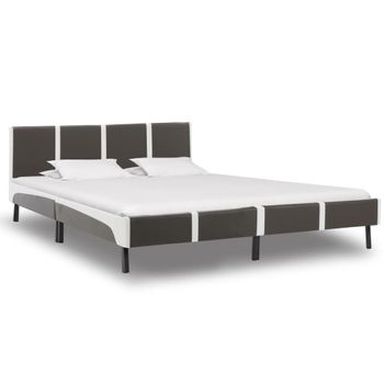 Estructura De Cama Cuero Sintético Gris Y Blanco 180x200 Cm