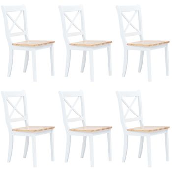 Sillas De Comedor 6 Uds Madera Maciza De Caucho Blanco Y Madera