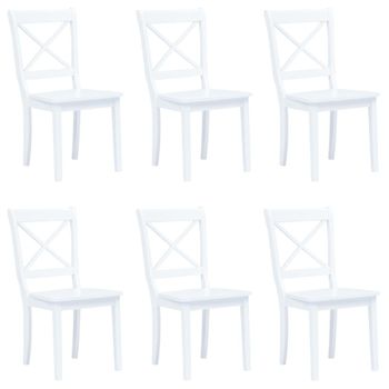 Sillas De Comedor 6 Unidades Madera Maciza De Caucho Blanco