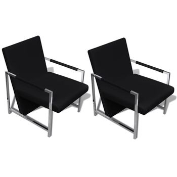 Sillones 2 Unidades Estructura Cromada Cuero Sintético Negro