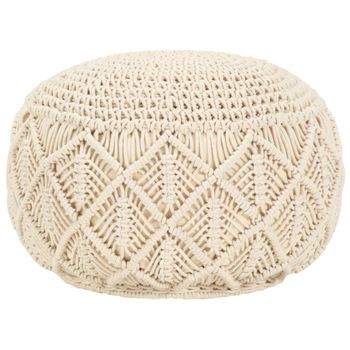 Puf De Macramé Hecho A Mano Algodón 45x30 Cm Beige