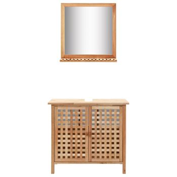 Mueble De Lavabo Con Espejo De Madera Maciza De Nogal Marrón