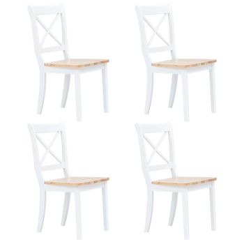 Sillas Comedor 4 Uds Madera Maciza Caucho Blanco Y Madera Claro